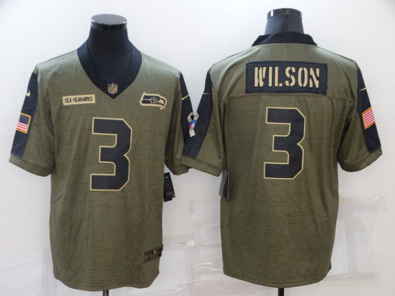 Men's Seattle Seahawks Russell Wilson #3 Brown Player Game Jersey1 football jersey product view 1