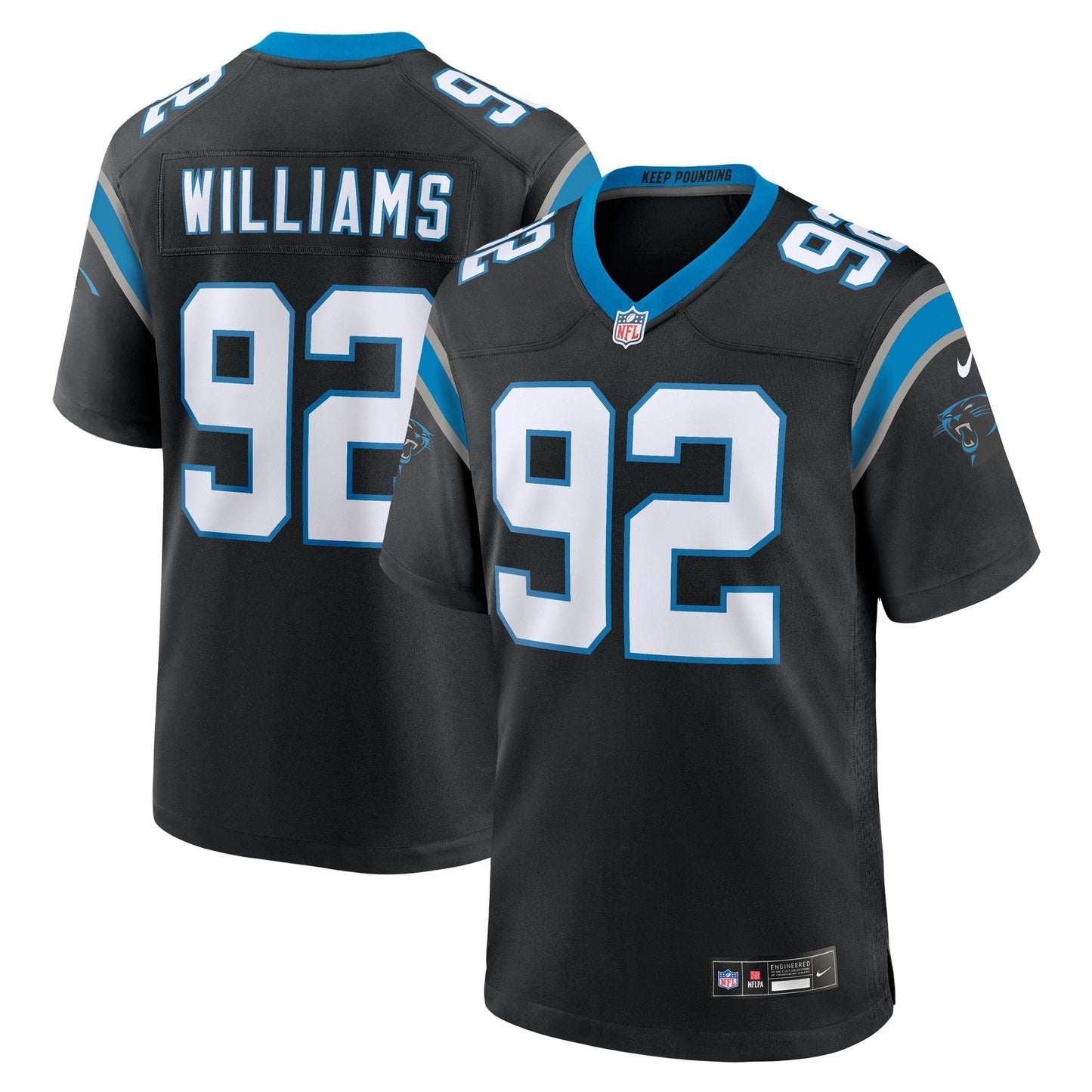 Raequan Williams Carolina Panthers Nike Team Game Jersey - Black football jersey product view 1
