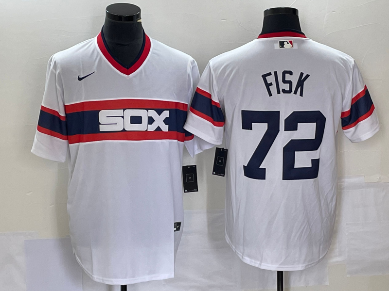 Men's Chicago White Sox Carlton Fisk #72 White Home Cooperstown Collection Team Player Jersey1 baseball jersey product view 1