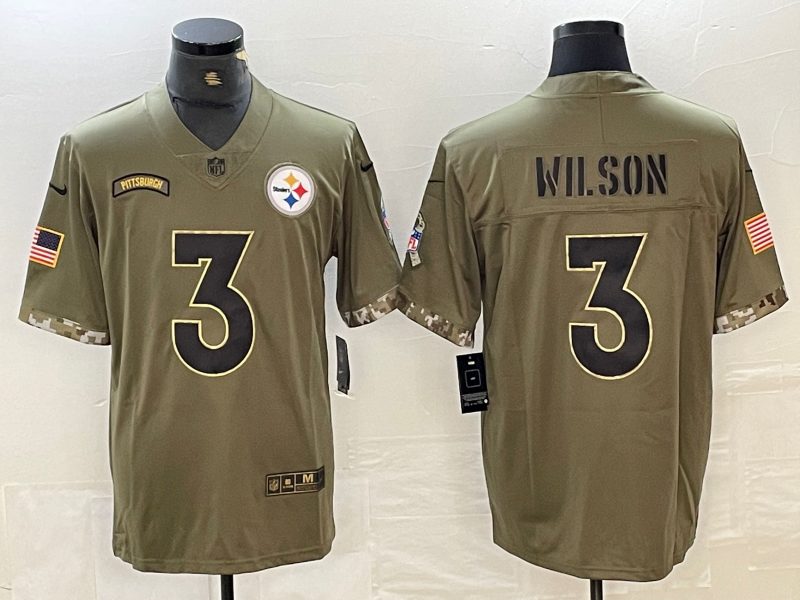Men's Pittsburgh Steelers Russell Wilson #3 Olive 2022 Salute To Service Limited Jersey1 football jersey product view 1