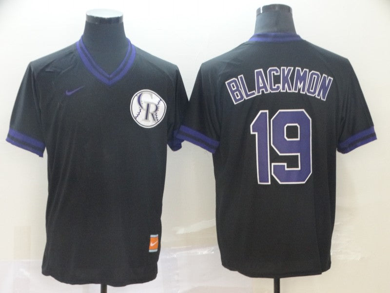 Men's Colorado Rockies Charlie Blackmon #19 Black Replica Baseball Jersey1 baseball jersey product view 1