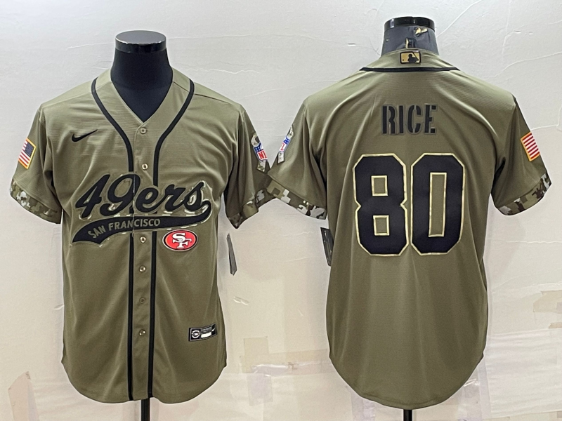 Men's San Francisco 49ers Jerry Rice #80 Olive 2022 Salute To Service Retired Player Limited Jersey1 Joint Edition football jersey product view 1