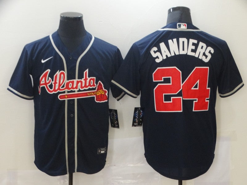 Men's Atlanta Braves Deion Sanders #24 Navy Replica Player Jersey1 baseball jersey product view 1
