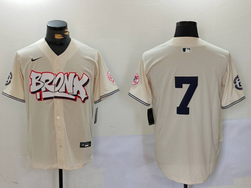 Men's New York Yankees Mickey Mantle #7 Cream Player Name Jersey1 baseball jersey product view 1