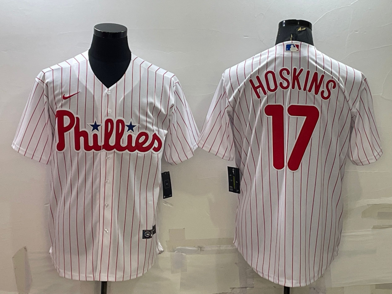 Men's Philadelphia Phillies Rhys Hoskins #17 White Home Replica Player Jersey1 baseball jersey product view 1