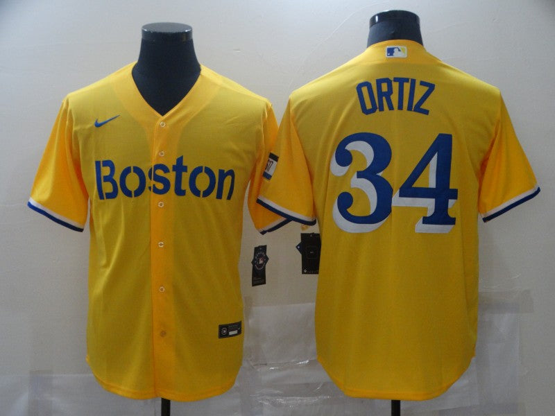 Men's Boston Red Sox David Ortiz #34 Yellow Replica Baseball Jersey1 baseball jersey product view 1