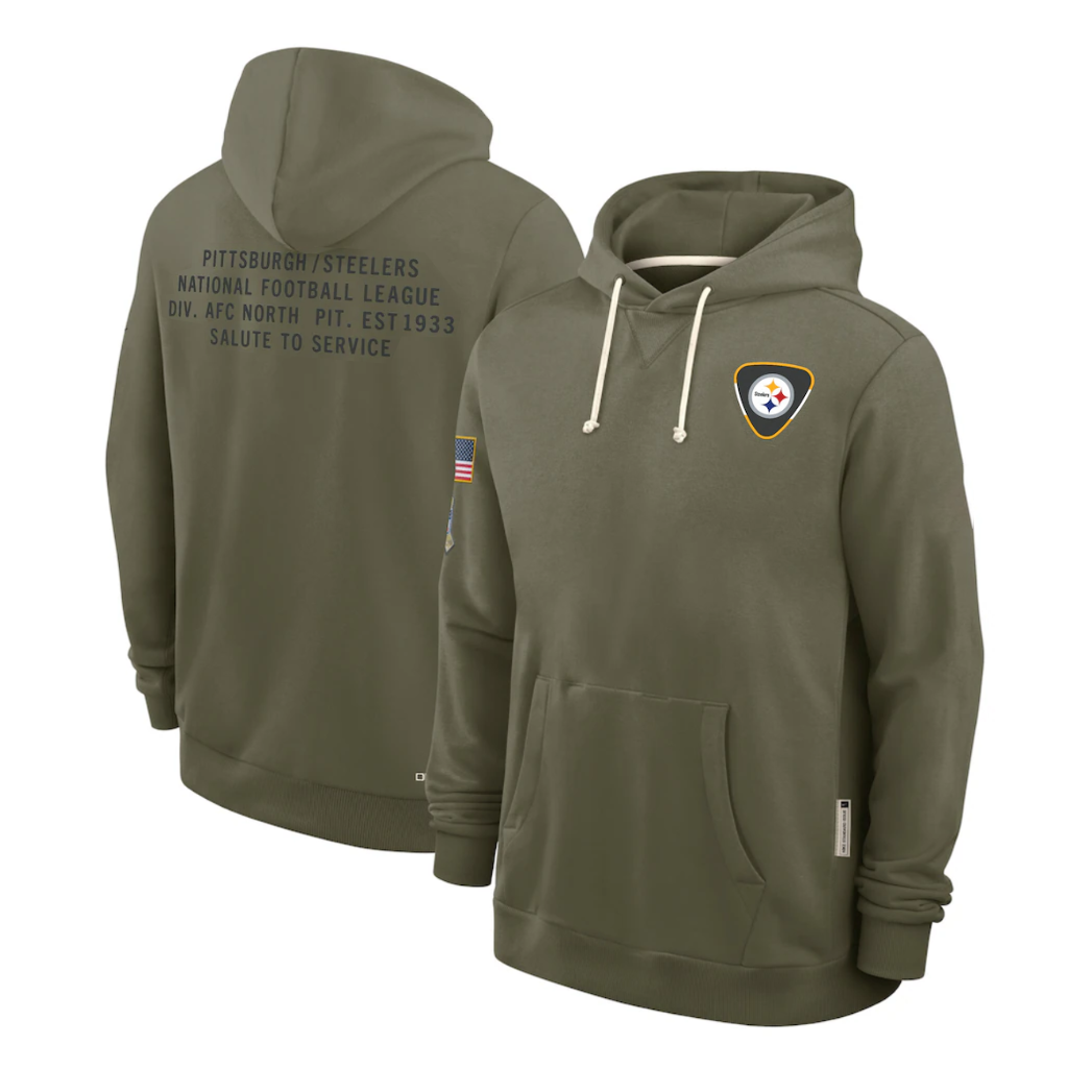 Men's Pittsburgh Steelers Olive 2025 Salute to Service Sideline Standard Issue Dri-FIT Hoodie football jersey product view 1