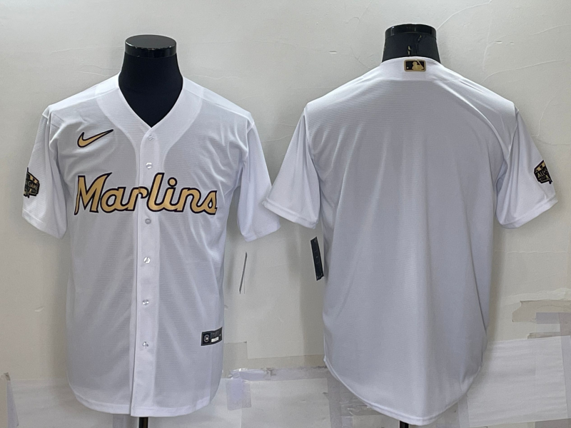 Men's Miami Marlins White Replica Blank Jersey1 baseball jersey product view 1