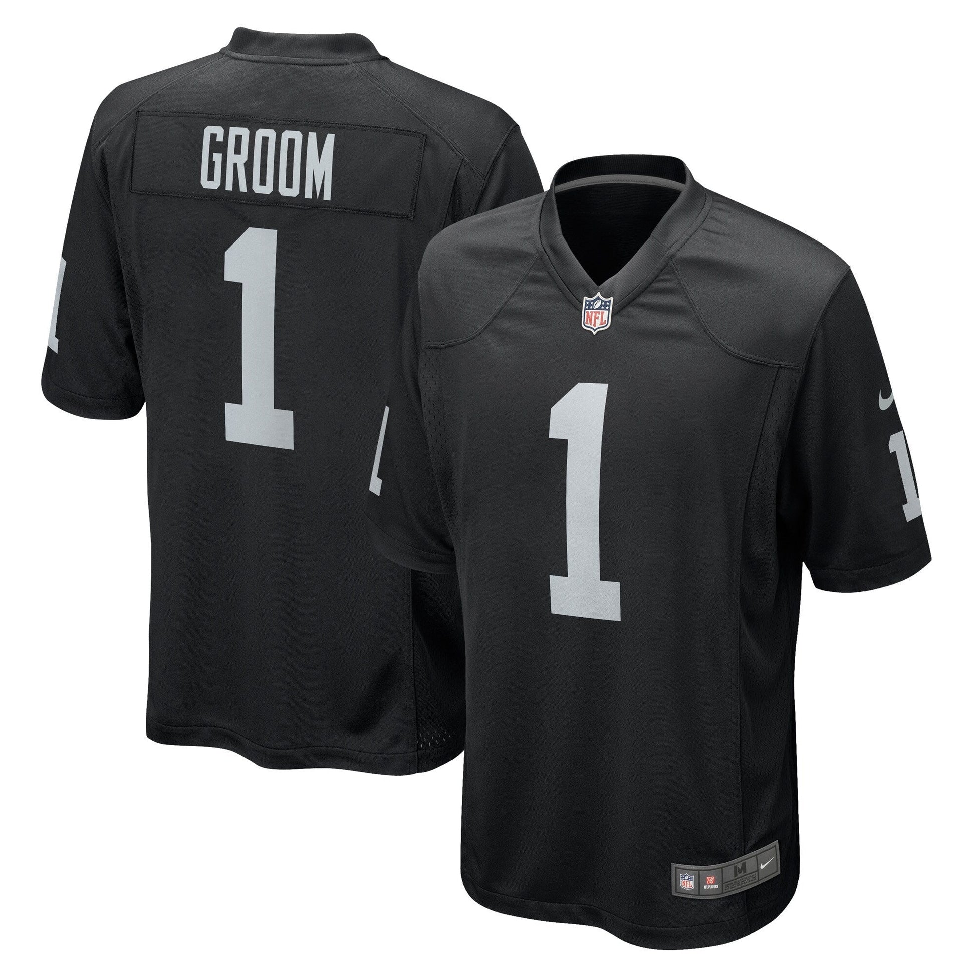 Number 1 Groom Las Vegas Raiders Nike Game Jersey - Black football jersey product view 1