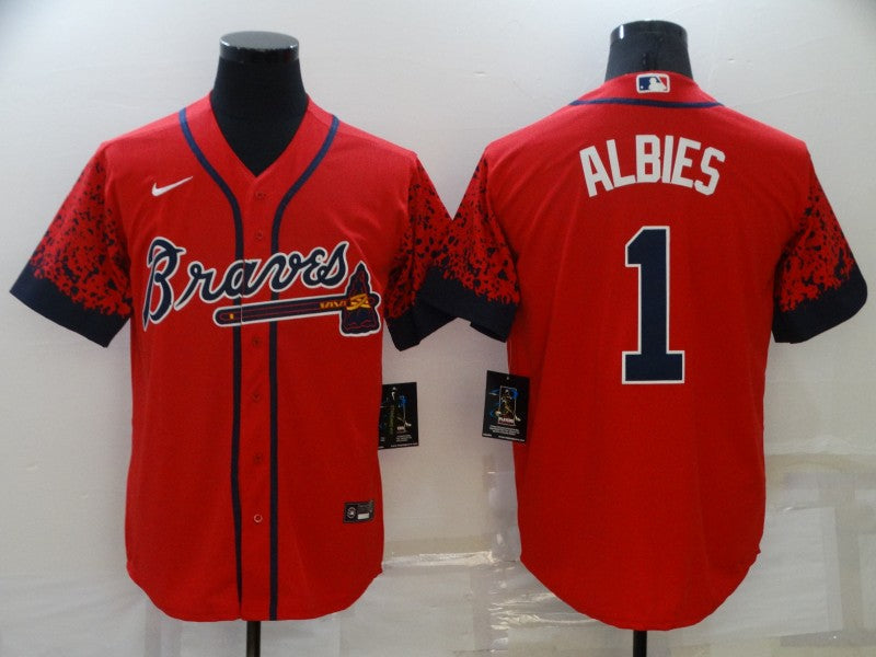 Men's Atlanta Braves Ozzie Albies #1 Red Stitched Player Jersey1 baseball jersey product view 1