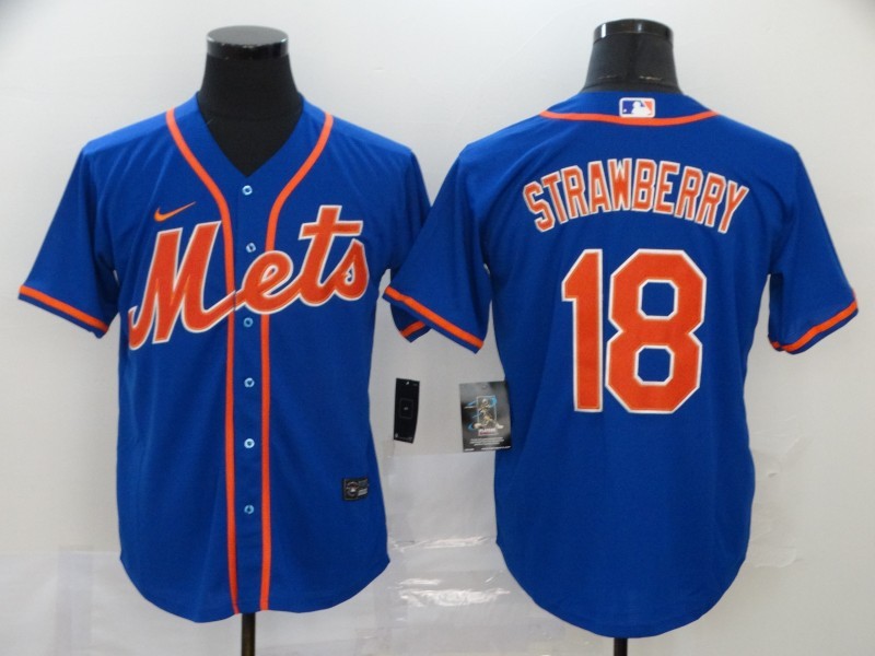 Men's New York Mets Darryl Strawberry #18 Blue Replica Baseball Jersey1 baseball jersey product view 1