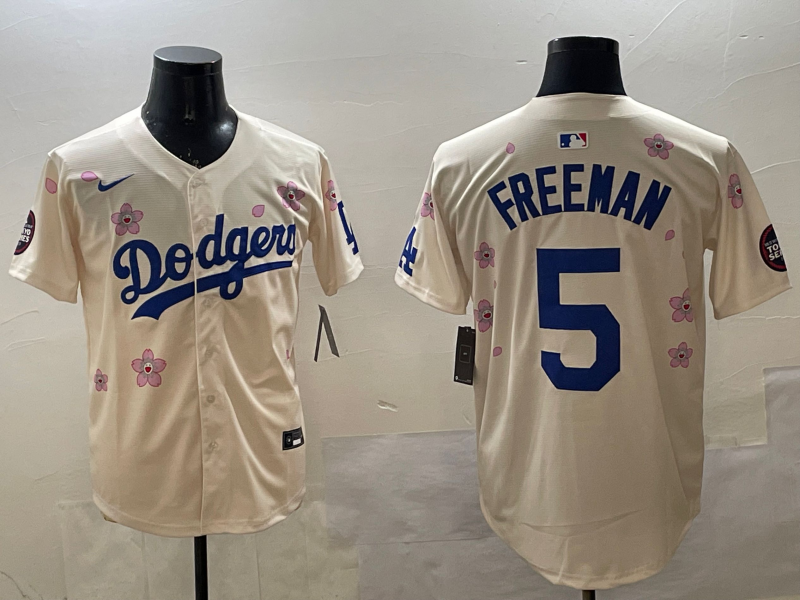 Men's Los Angeles Dodgers Freddie Freeman #5 Cream Alternate Team Jersey1 baseball jersey product view 1