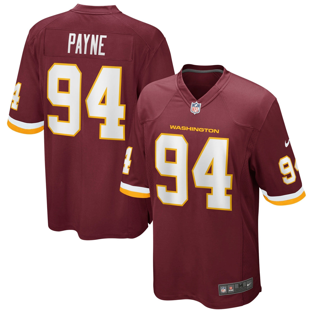 Daron Payne Washington Football Team Nike Game Jersey - Burgundy football jersey product view 1
