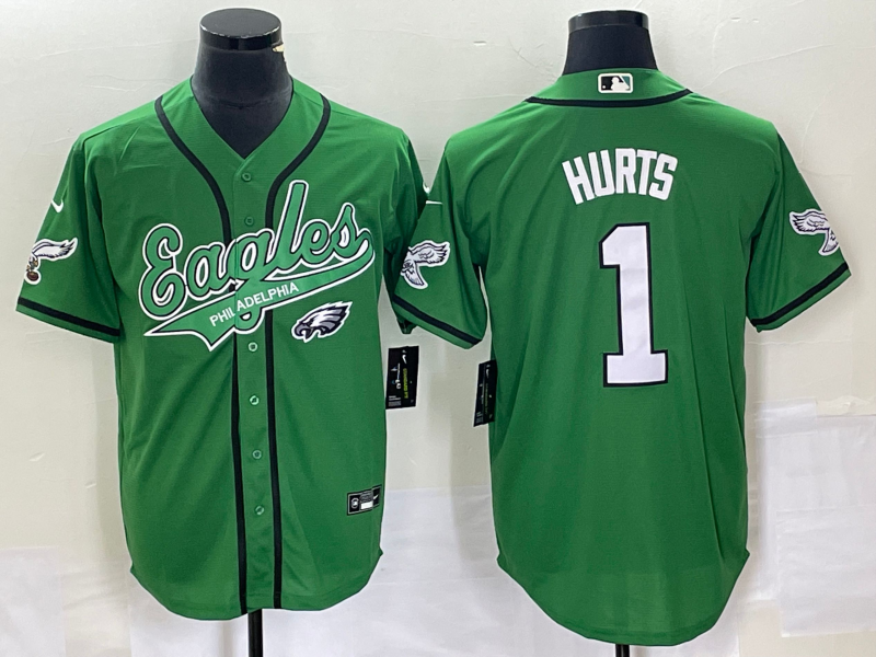 Men's Philadelphia Eagles Jalen Hurts #1 Kelly Green Game Jersey1 Joint Edition football jersey product view 1