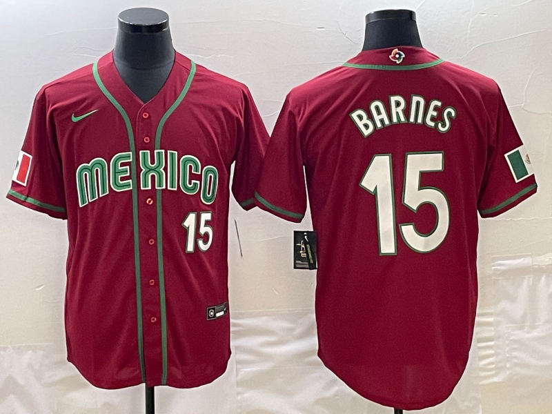 Men's 2023 World Baseball Classic #15 Austin Barnes Mexico Red Jersey1 baseball jersey product view 1