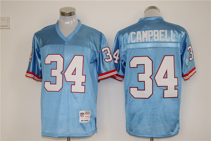 Men's Tennessee Oilers Earl Campbell #34 Light Blue Legacy Replica Jersey1 hockey jersey product view 1