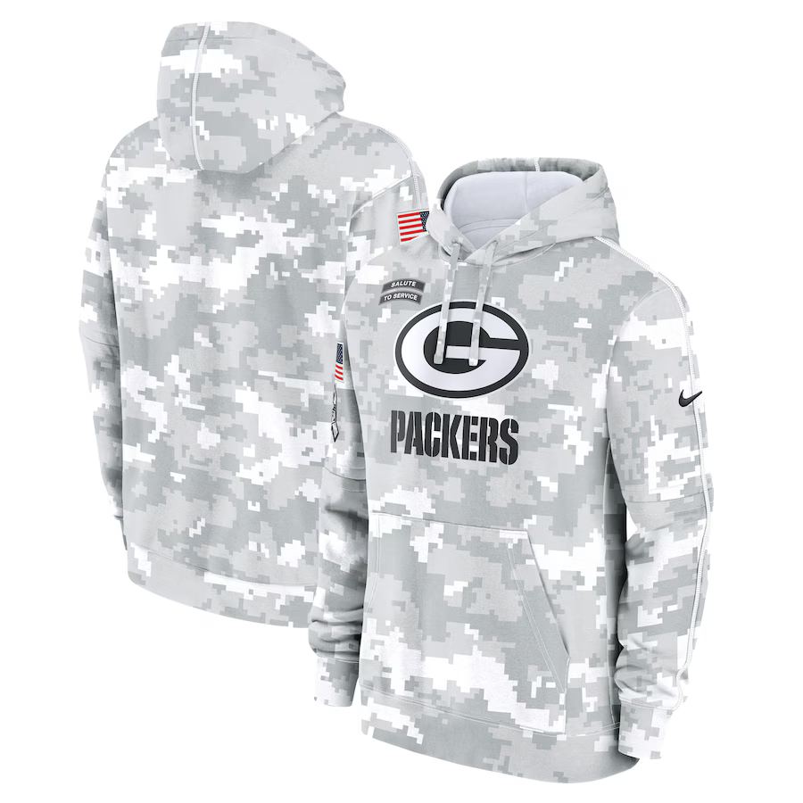 Men's Green Bay Packers Arctic Camo 2024 Salute to Service Club Fleece Pullover Hoodie1 football jersey product view 1