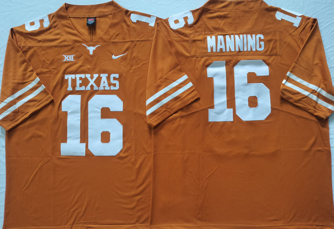 Men's Texas Longhorns Arch Manning #16 Orange Replica Player Jersey sports jersey product view 1