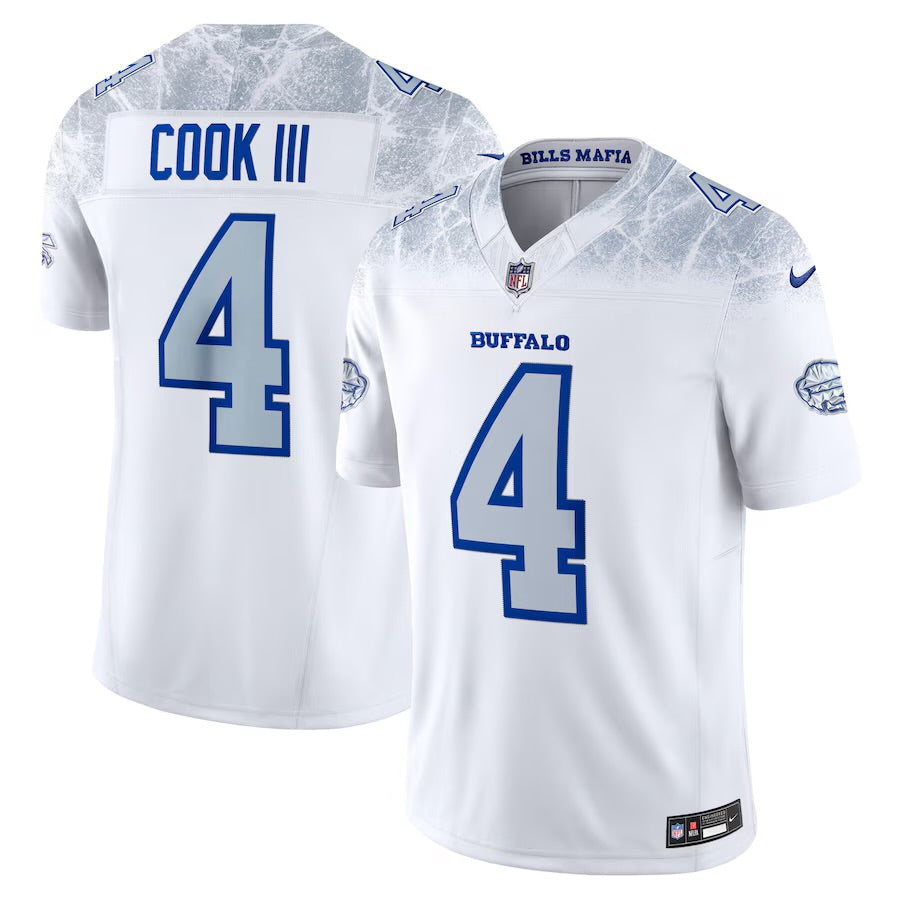 James Cook III Buffalo Bills 2025 Rivalries Collection Jersey - White football jersey product view 1