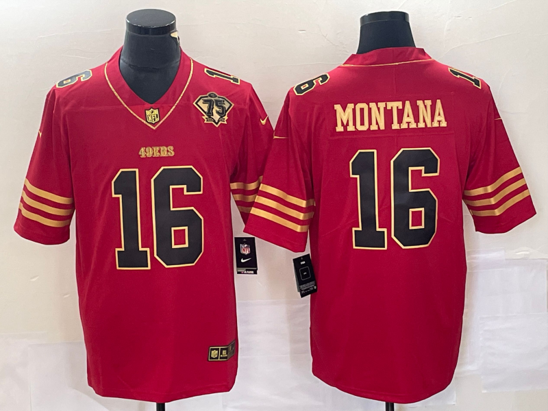 Men's San Francisco 49ers Joe Montana #16 Scarlet Vapor F.U.S.E. Limited Jersey1 football jersey product view 1