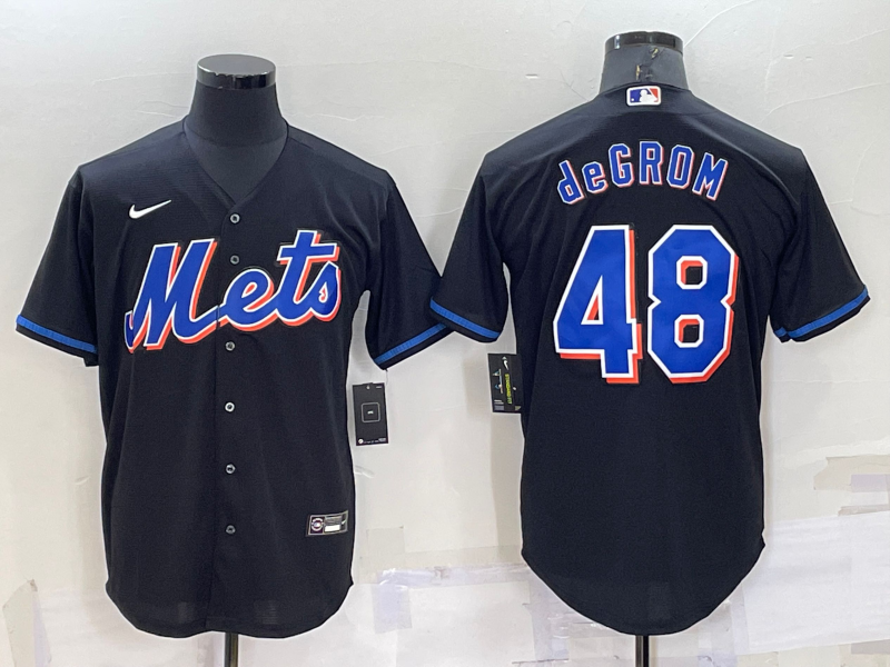 Men's New York Mets Jacob deGrom #48 Black Replica Baseball Jersey1 baseball jersey product view 1