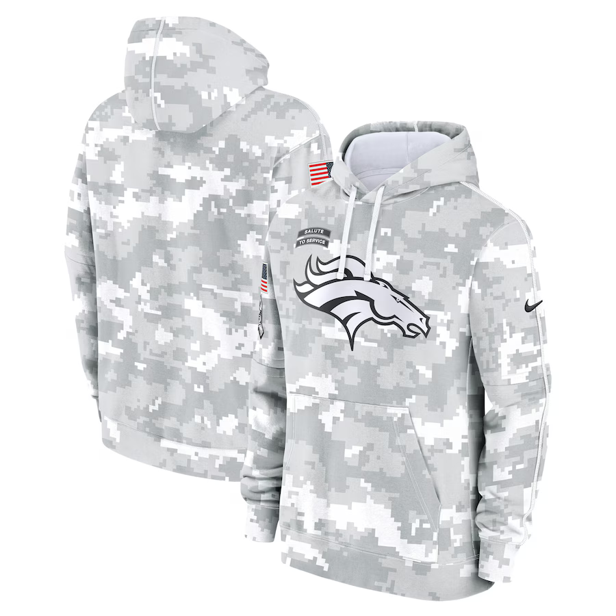 Men's Denver Broncos Arctic Camo 2024 Salute to Service Club Fleece Pullover Hoodie1 football jersey product view 1