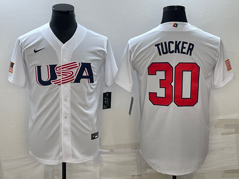 Men's 2023 World Baseball Classic #30 Kyle Tucker USA White Jersey1 baseball jersey product view 1
