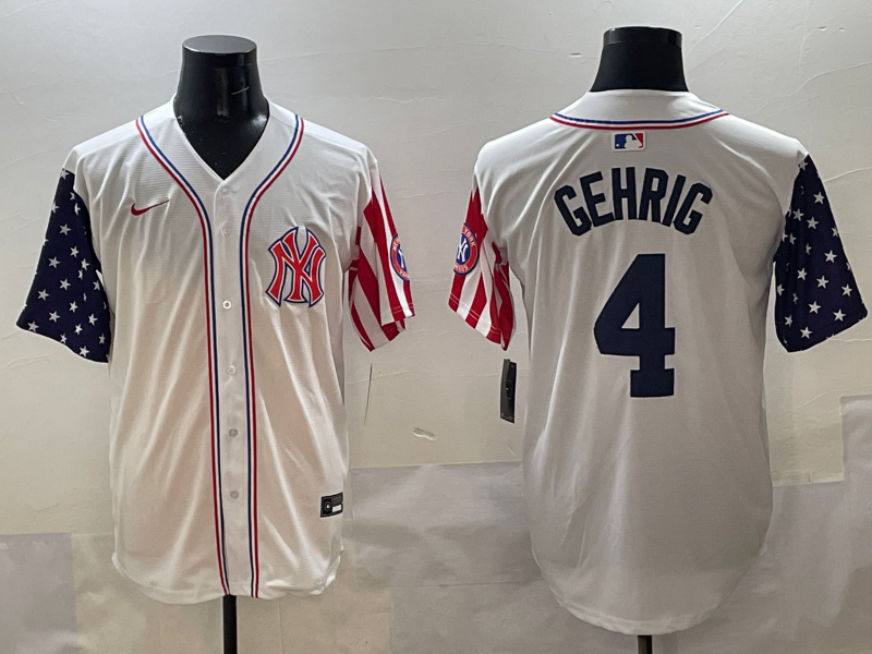 Men's New York Yankees Lou Gehrig #4 White Team Player Game Jersey baseball jersey product view 1