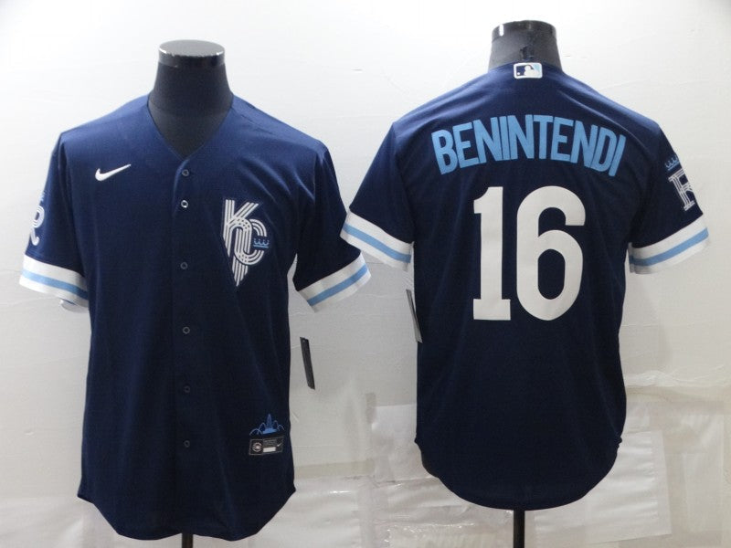 Men's Kansas City Royals Andrew Benintendi #16 Navy Replica Baseball Jersey baseball jersey product view 1