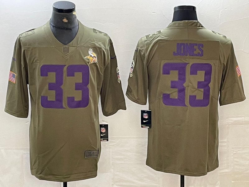 Men's Minnesota Vikings Aaron Jones #33 Olive Player Game Jersey1 football jersey product view 1