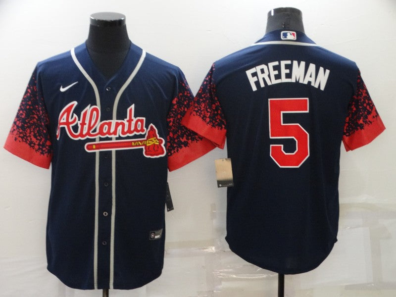 Men's Atlanta Braves Freedie Freeman #5 Navy Stitched Baseball Jersey1 baseball jersey product view 1