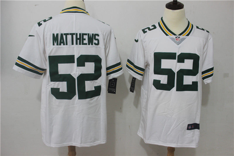 Men's Green Bay Packers Clay Matthews #52 White Game Player Jersey1 football jersey product view 1