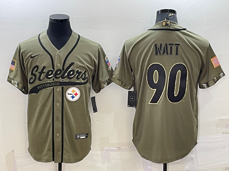 Men's Pittsburgh Steelers T.J. Watt #90 Olive 2022 Salute To Service Limited Jersey1 Joint edition football jersey product view 1