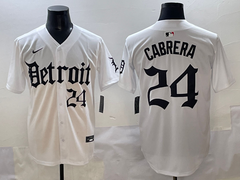 Men's Detroit Tigers Miguel Cabrera #24 White Game Jersey baseball jersey product view 1