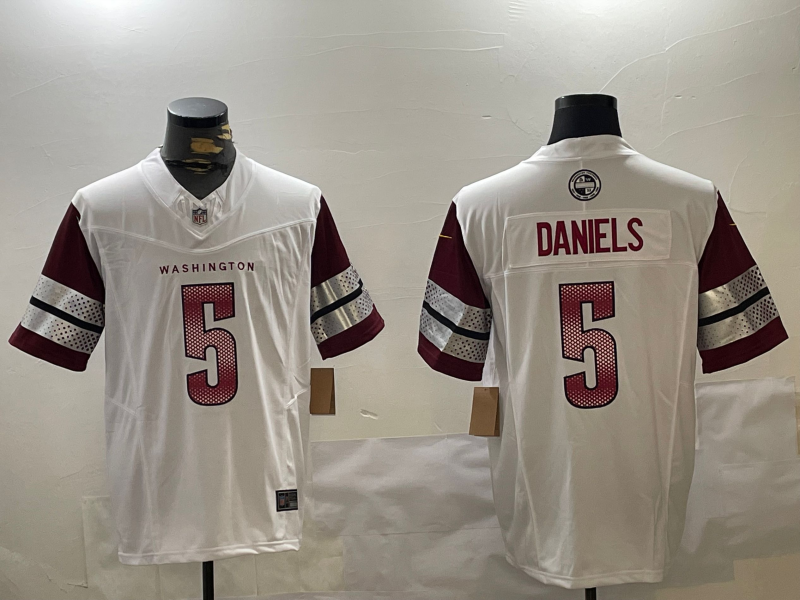 Men's Washington Commanders Jayden Daniels #5 White Player Game Jersey1 football jersey product view 1