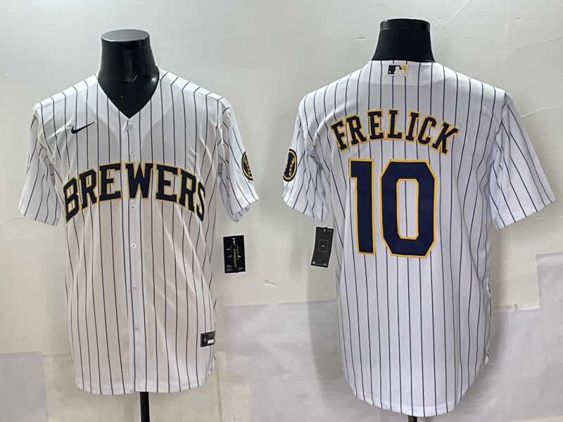Men's Milwaukee Brewers Sal Frelick #10 White Replica Player Jersey baseball jersey product view 1