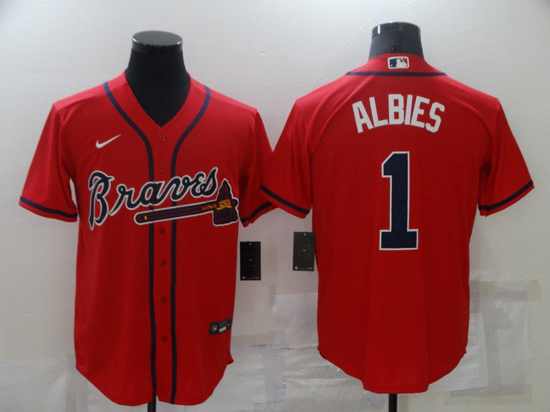 Men's Atlanta Braves Ozzie Albies #1 Red Replica Player Jersey1 baseball jersey product view 1