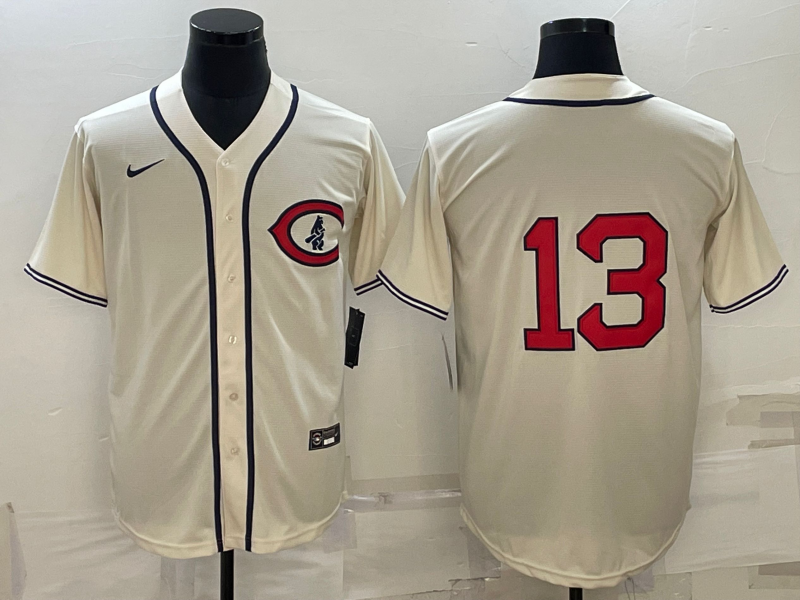 Men's Chicago Cubs Starlin Castro #13 Cream Player Name Jersey1 baseball jersey product view 1