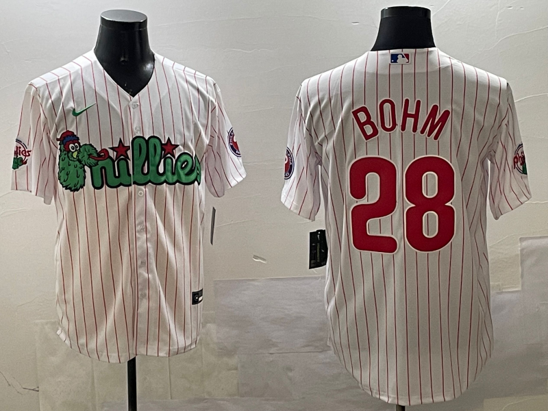 Men's Philadelphia Phillies Alec Bohm #28 White Replica Team Jersey1 baseball jersey product view 1