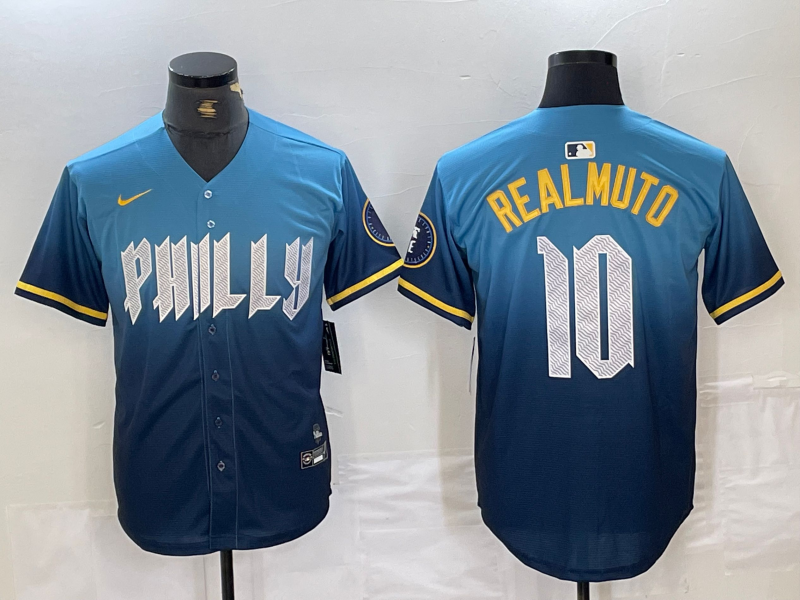 Men's Philadelphia Phillies J.T. Realmuto #10 Blue 2024 City Connect Limited Player Jersey1 baseball jersey product view 1