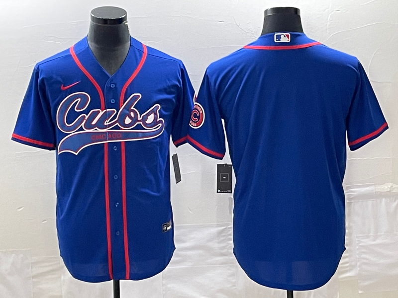 Men's Chicago Cubs Blue Blank Replica Player Jersey1 baseball jersey product view 1