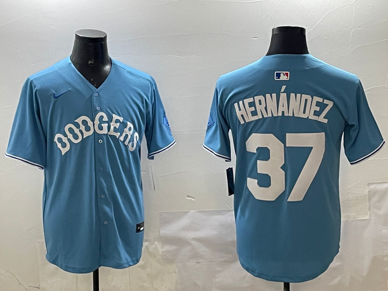 Men's Los Angeles Dodgers Teoscar Hernandez #37 Light Blue Limited Player Jersey1 baseball jersey product view 1