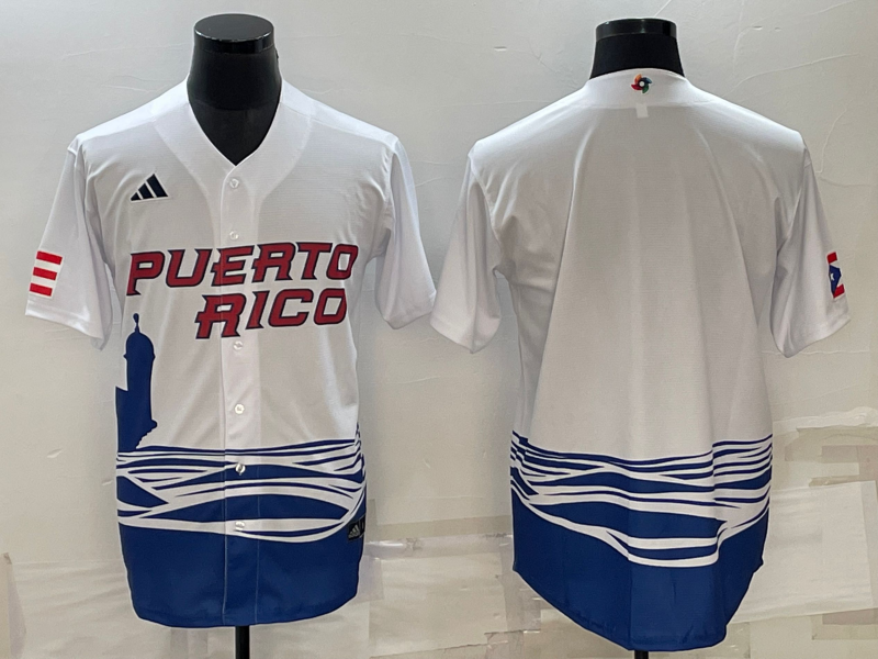 Men's 2023 World Baseball Classic Puerto Rico White Blank Jersey1 baseball jersey product view 1