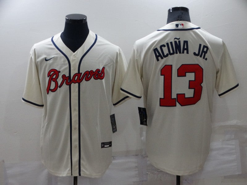New Men's Atlanta Braves Ronald Acuna Jr. #13 Rice White Jersey1 baseball jersey product view 1