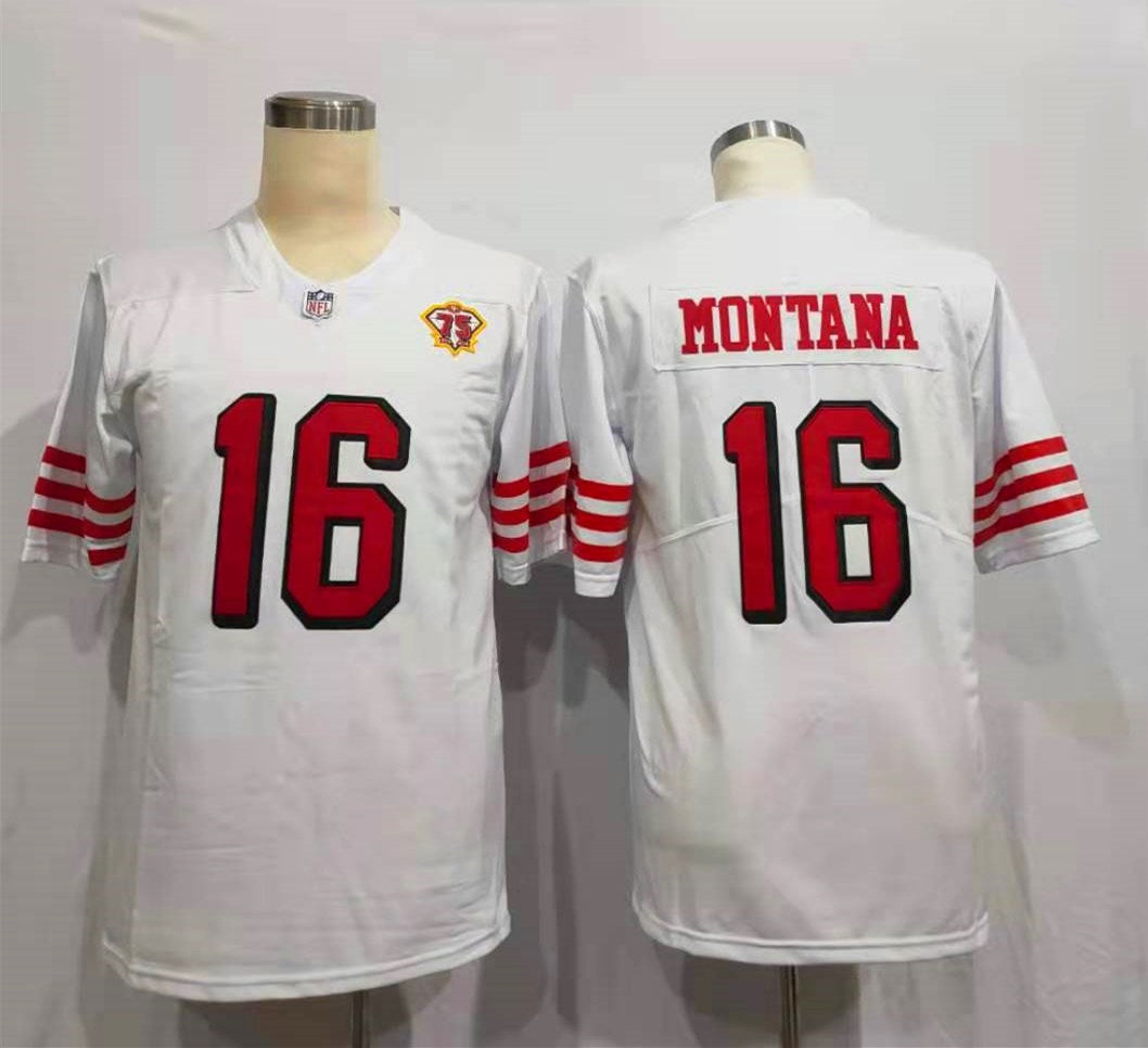 Men's San Francisco 49ers Joe Montana White 75th Anniversary Game Player Jersey1 football jersey product view 1