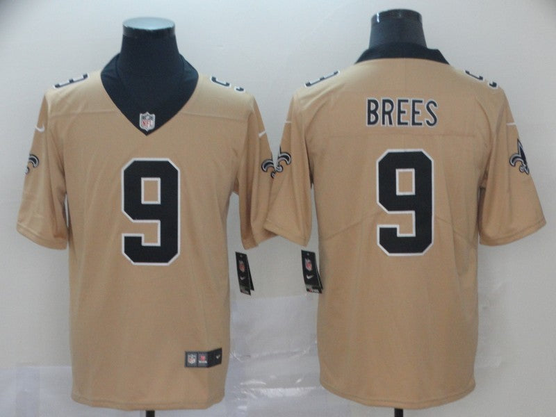 Men's New Orleans Saints Drew Brees #9 Gold Inverted Game Jersey1 football jersey product view 1
