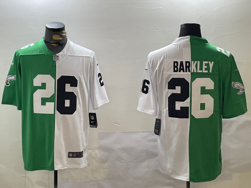 Men's Philadelphia Eagles Saquon Barkley #26 Green/White Game Jersey1 football jersey product view 1