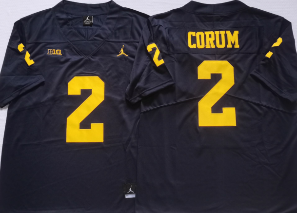 Men's Michigan Wolverines Blake Corum #2 Navy Alumni Player Game Jersey sports jersey product view 1