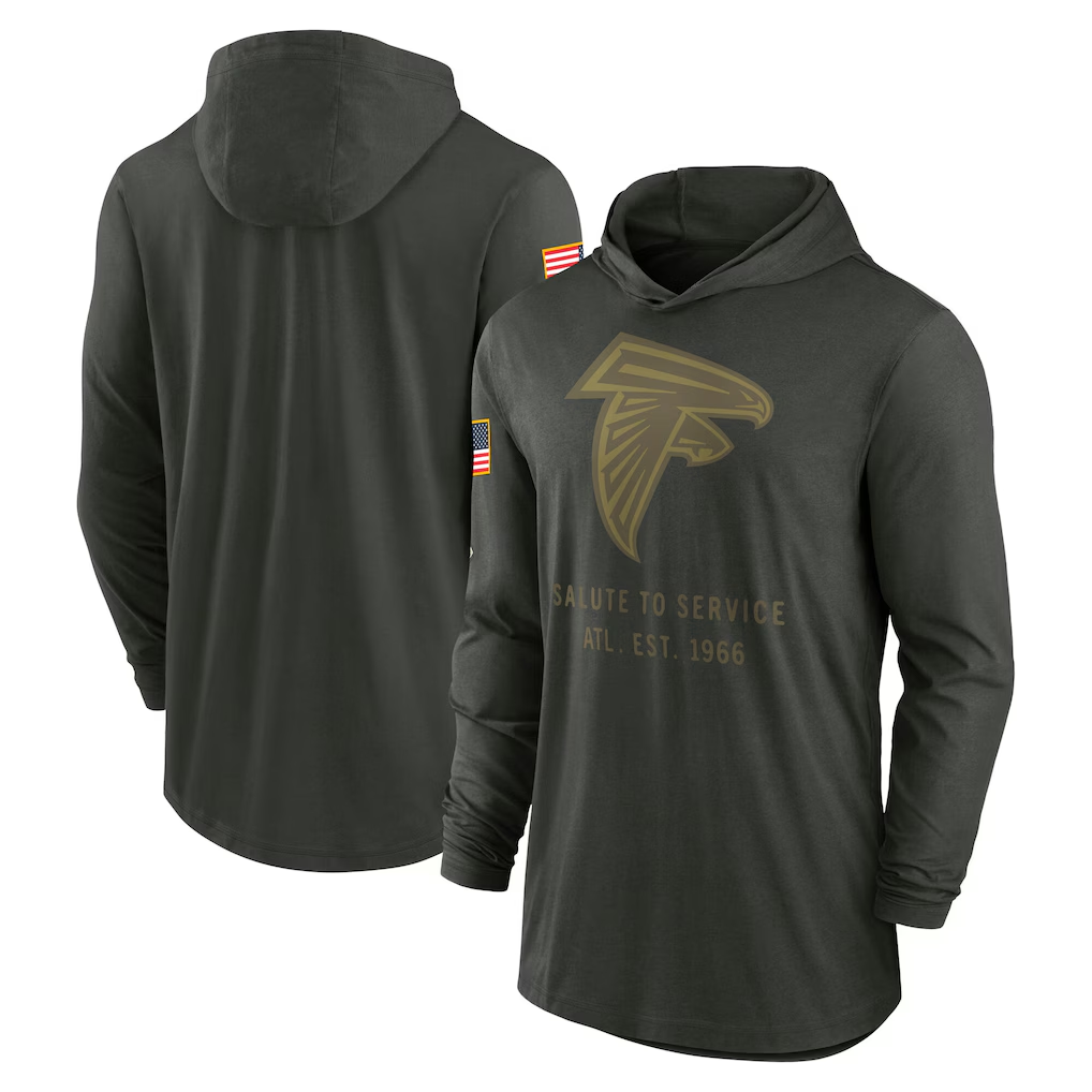 Men's Atlanta Falcons Forest Green 2025 Salute to Service Sideline Dri-FIT Lightweight Hooded Pullover football jersey product view 1