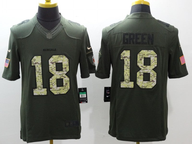 Men's Cincinnati Bengals A.J. Green #18 Army Green Game Jersey1 football jersey product view 1